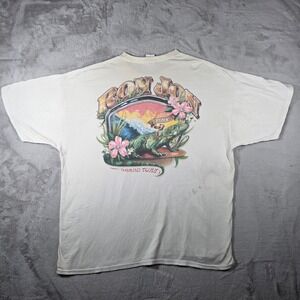 Ron Jon Surf Shop T-Shirt Mens 2XL White Vintage Y2K Iguana Graphic‎ Distressed
